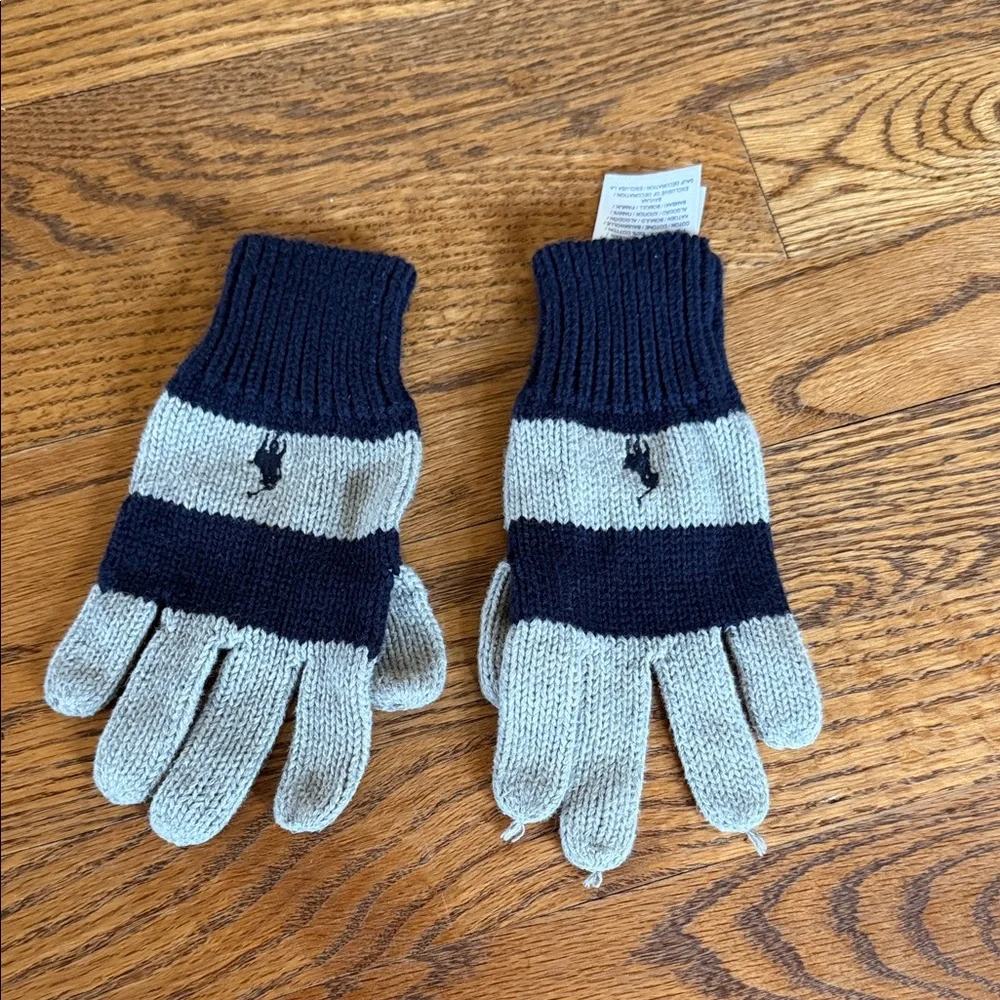 Polo Ralph Lauren Two-Tone Navy and Gray Knit Gloves boys 3-8